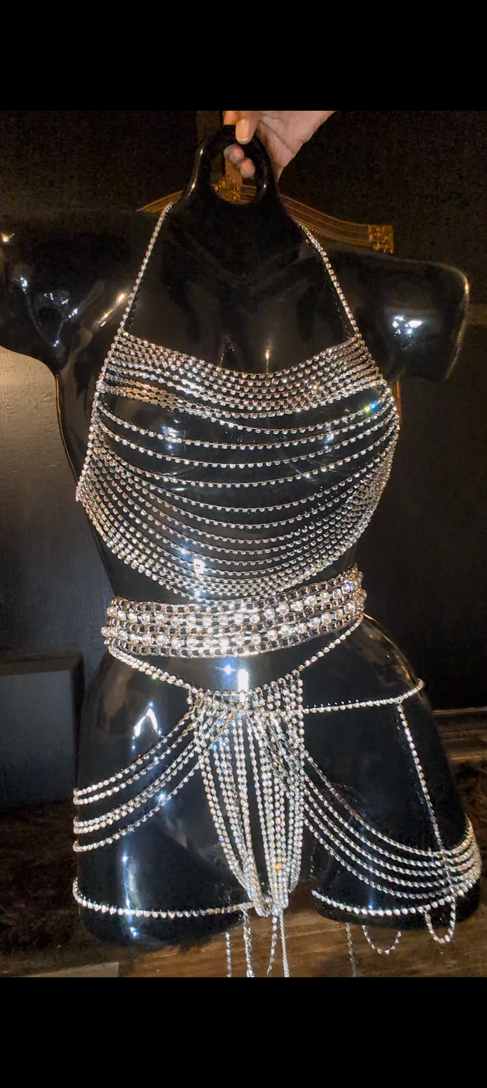 Rhinestone Chain Bra 3 piece  Set- Prima Dons and Donnas