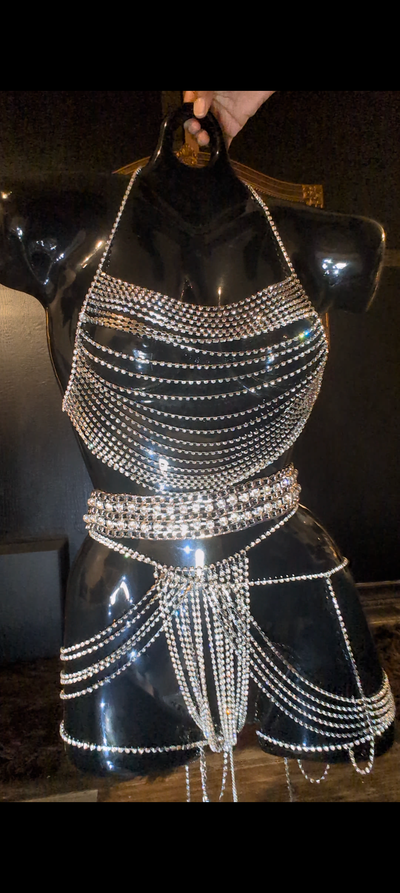 Rhinestone Chain Bra 3 piece  Set- Prima Dons and Donnas