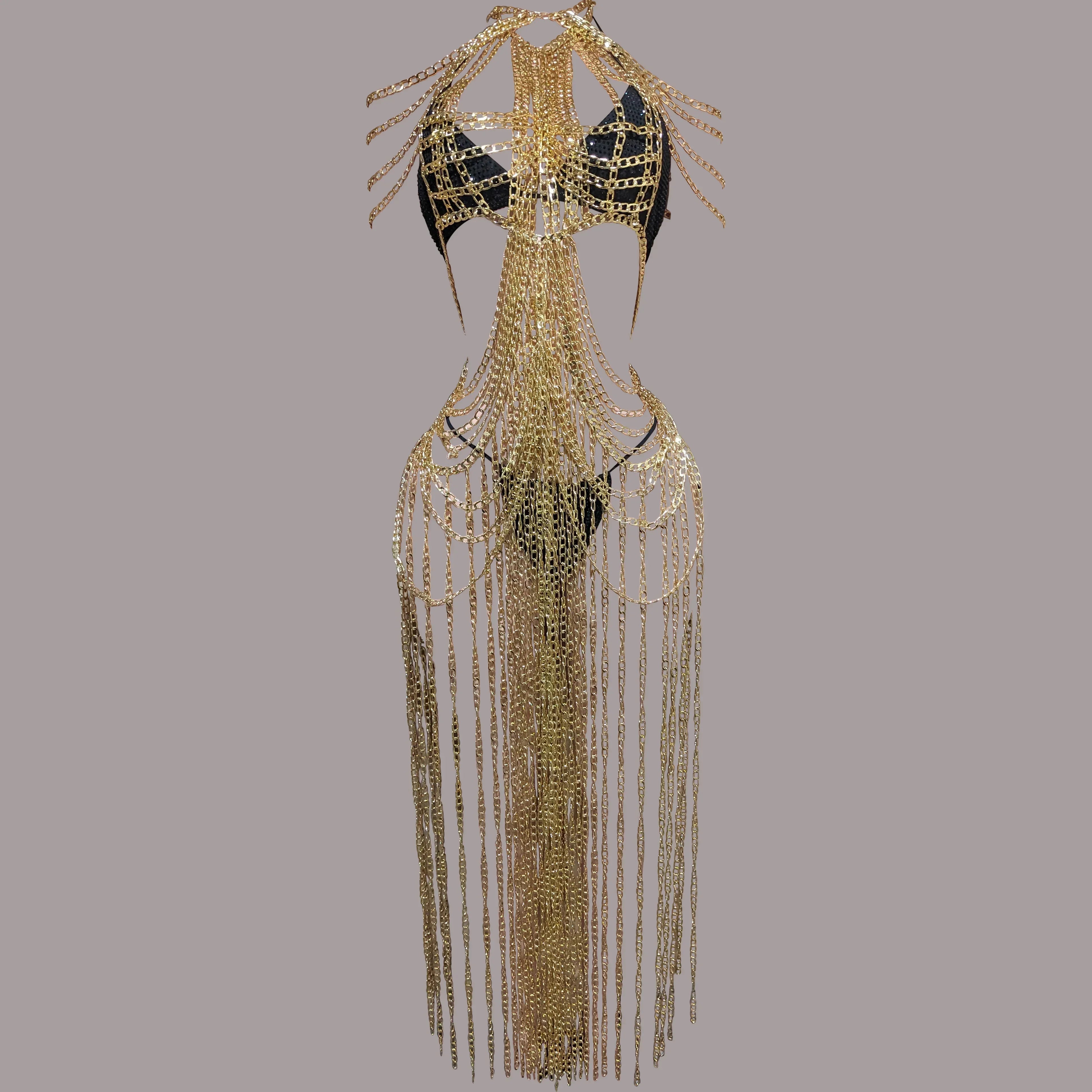 knee length dresses for ladies LOOK #14 GOLD CHAIN FRINGE COCKTAIL DRESS – MANFREDONIA.US main image 1