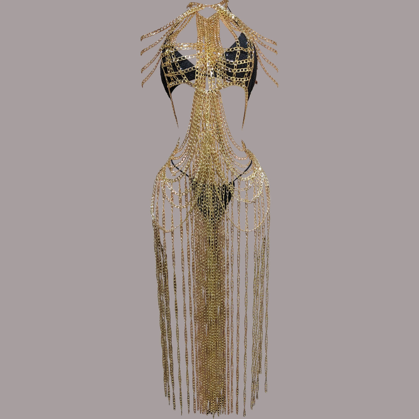 gold chain dress long Gold Chain Strap Slip Maxi Dress Small
