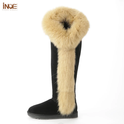 Fur Winter Boots –  knee High Boots W/Shearling Lining Boots Fur  Detail