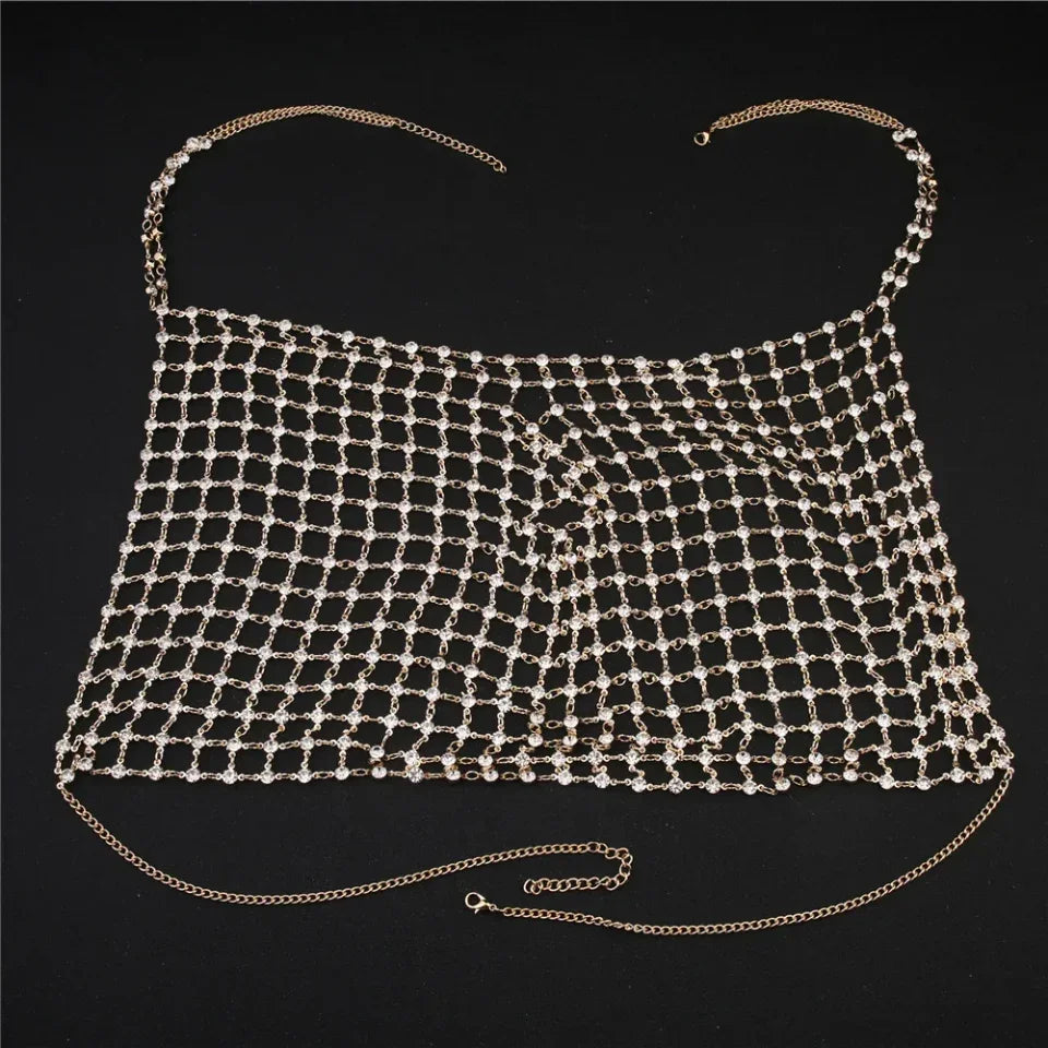 Rhinestone Chain Drape Halter Top (Ready to Ship)- Prima Dons and Donnas