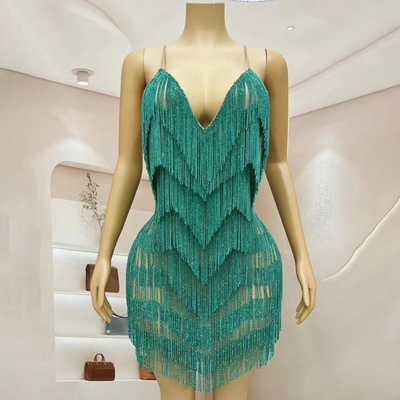 Rhinestone Fringes Chains Dress (Ready to Ship)