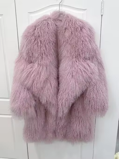 Mongolian Fur Coat – Oversized Plush Lamb Fur Luxury Outerwear