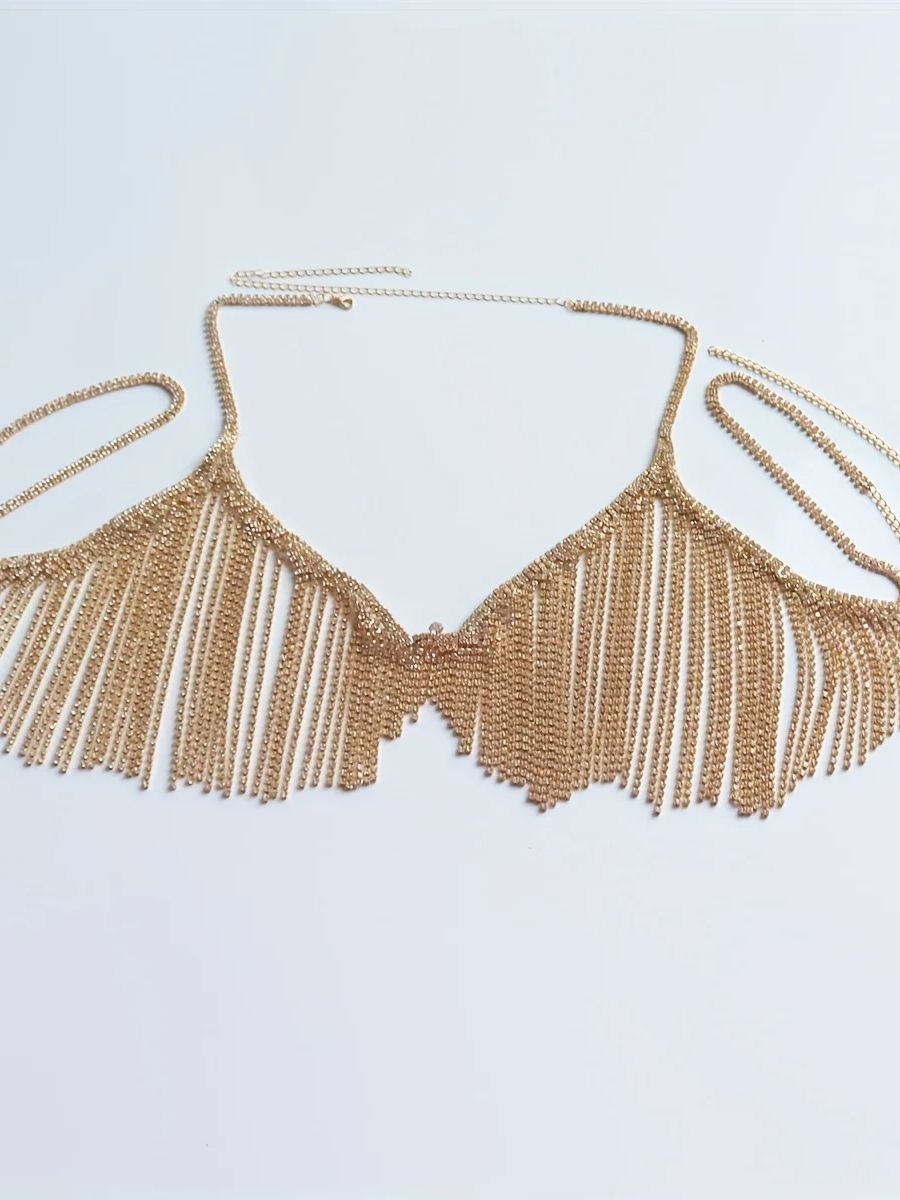 Rhinestone Fringe Chain Bra Set