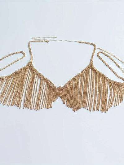 Rhinestone Fringe Chain Bra Set