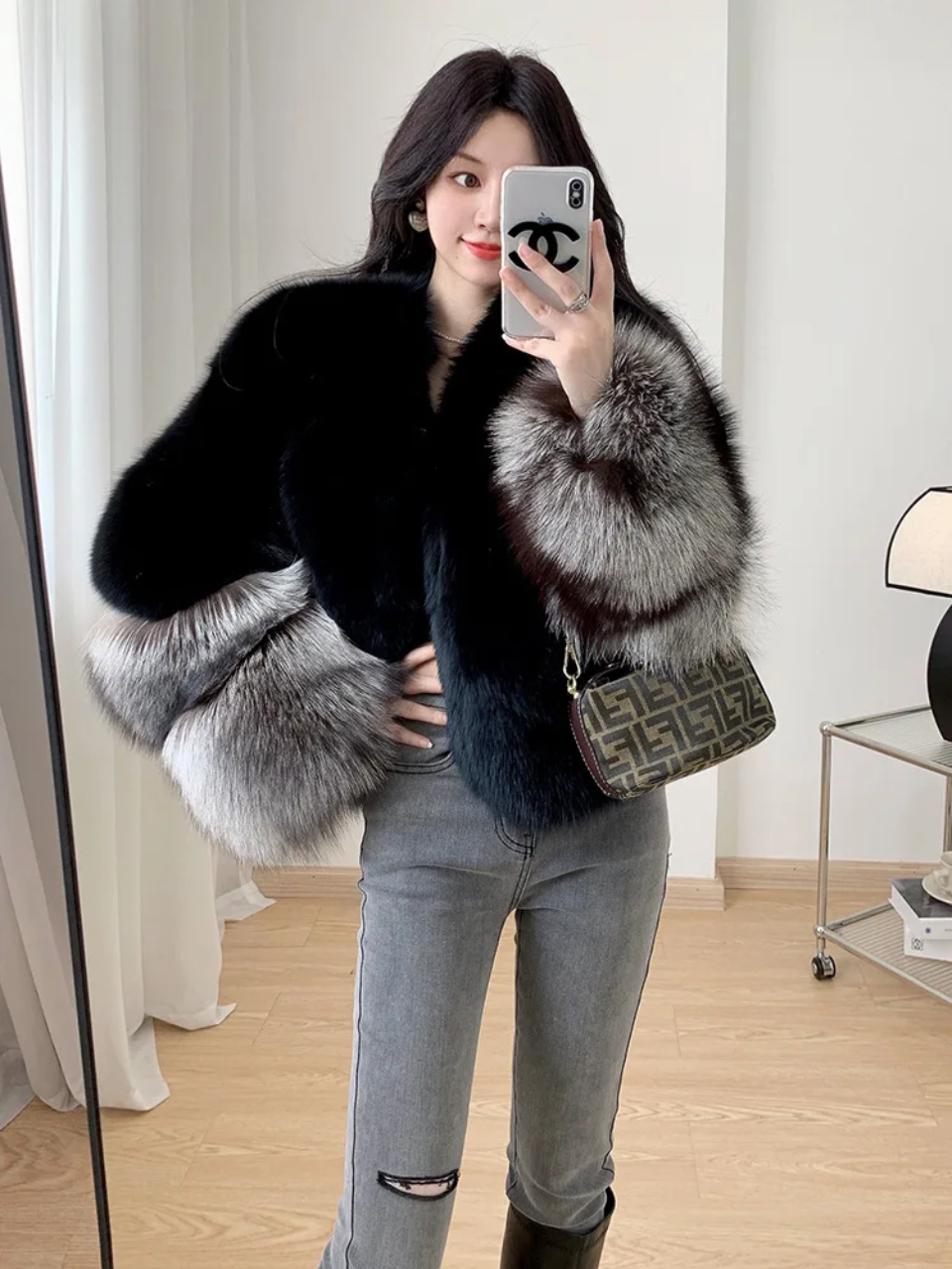 Luxury Cropped Faux Big Cuf Fur Jacket