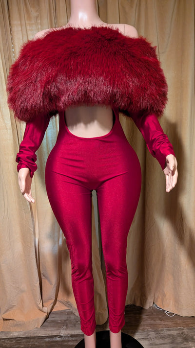 Off Shoulder Fur Jumpsuit- Prima Dons and Donnas