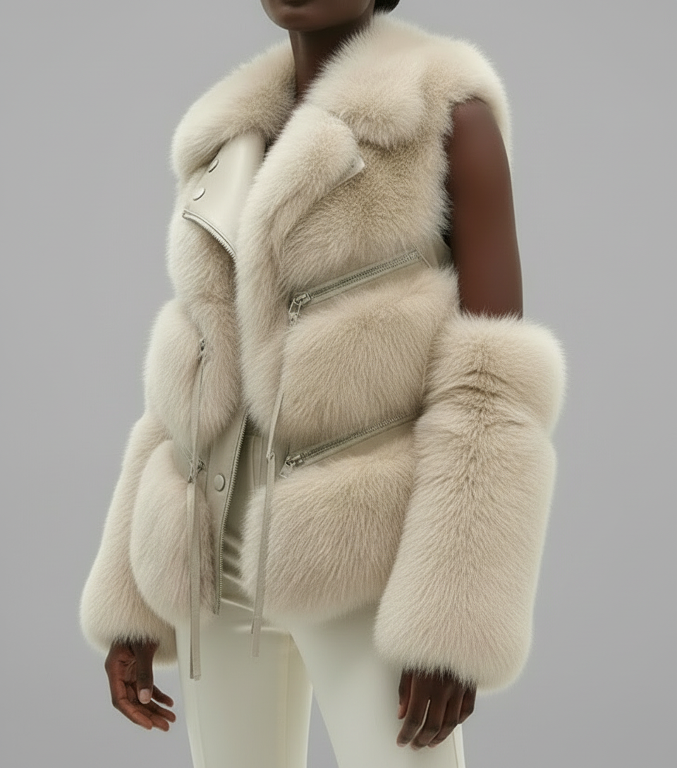 Faux Fur Vest w/Zipper Detail- By Prima DND