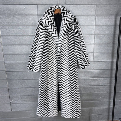 Full Length Stripped  Faux Fur Coat - By Prima DND