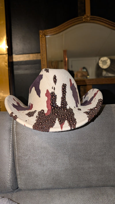 Custom Cowboy Print Pearl & Rhinestone Western Cowboy Hat (Ready to Ship)