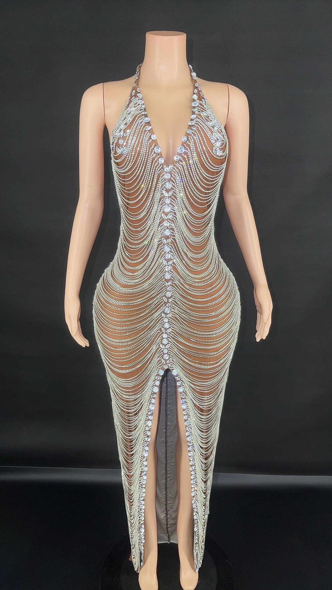 Maxi Crystal Stones Fringe Dress 1 (Ready to Ship)