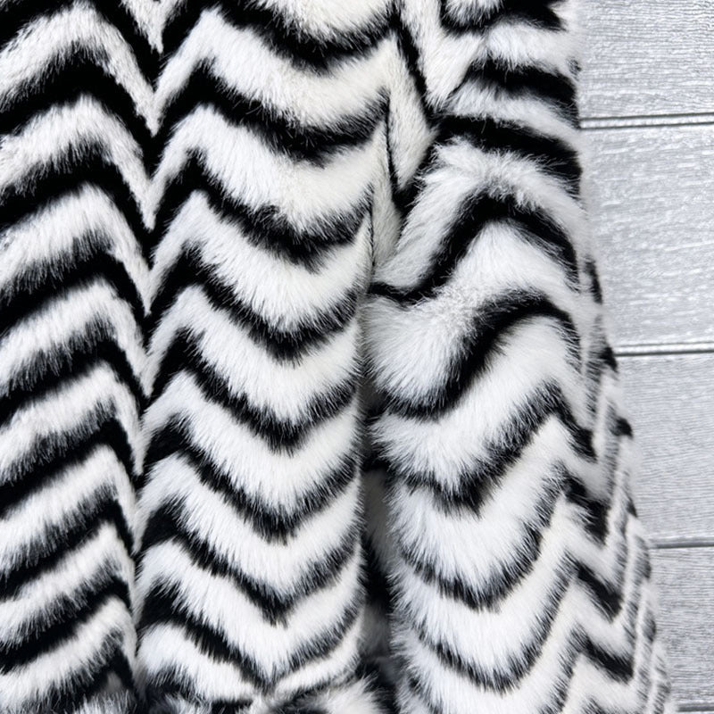 Full Length Stripped  Faux Fur Coat - By Prima DND