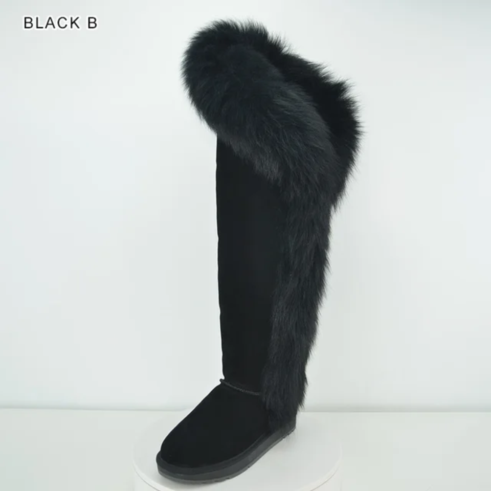 Fur Winter Boots –  knee High Boots W/Shearling Lining Boots Fur  Detail