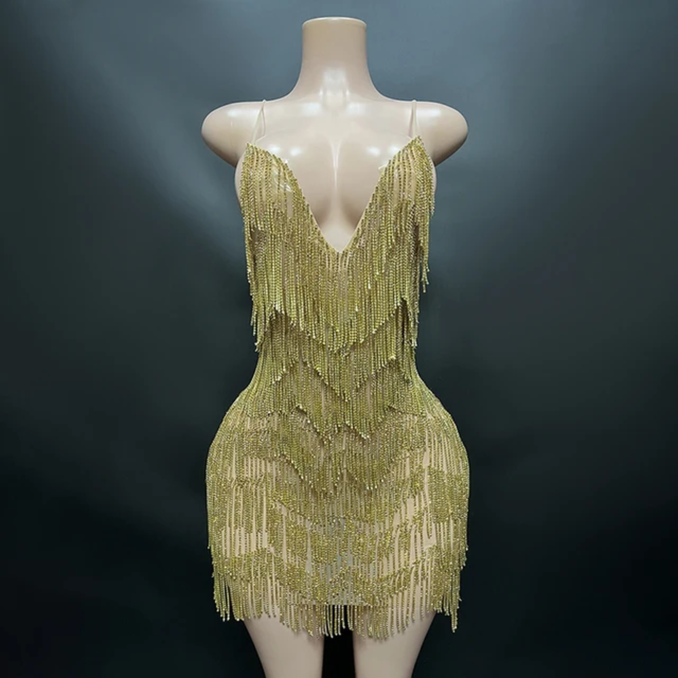 Rhinestone Fringes Chains Dress (Ready to Ship)