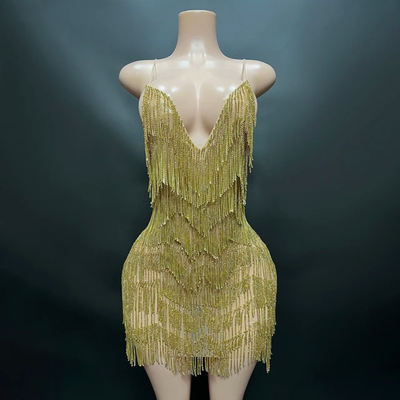 Rhinestone Fringes Chains Dress (Ready to Ship)