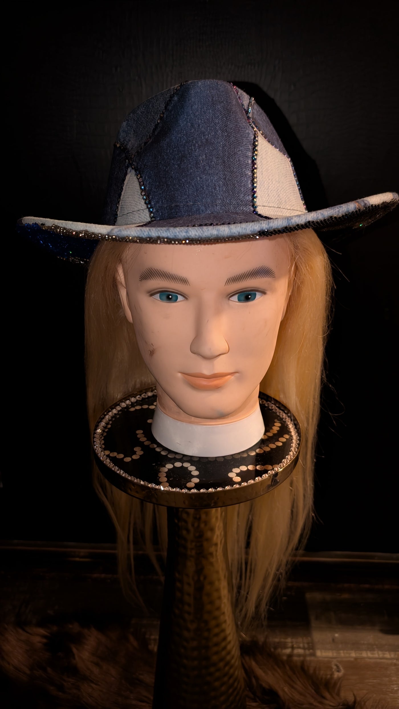 Custom Denim Print Rhinestone Western Cowboy Hat 3(Ready to Ship)