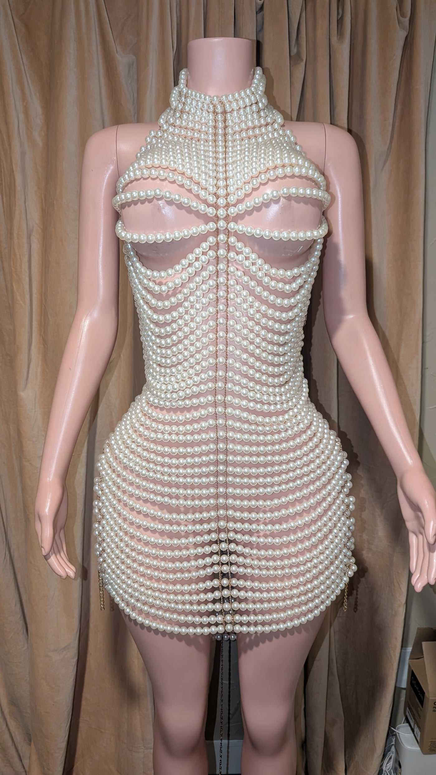 Pearl Chain Dress – Gold Plated Drape Body Chain for Glamorous Party Wear