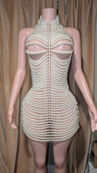 Pearl Chain Dress – Gold Plated Drape Body Chain for Glamorous Party Wear