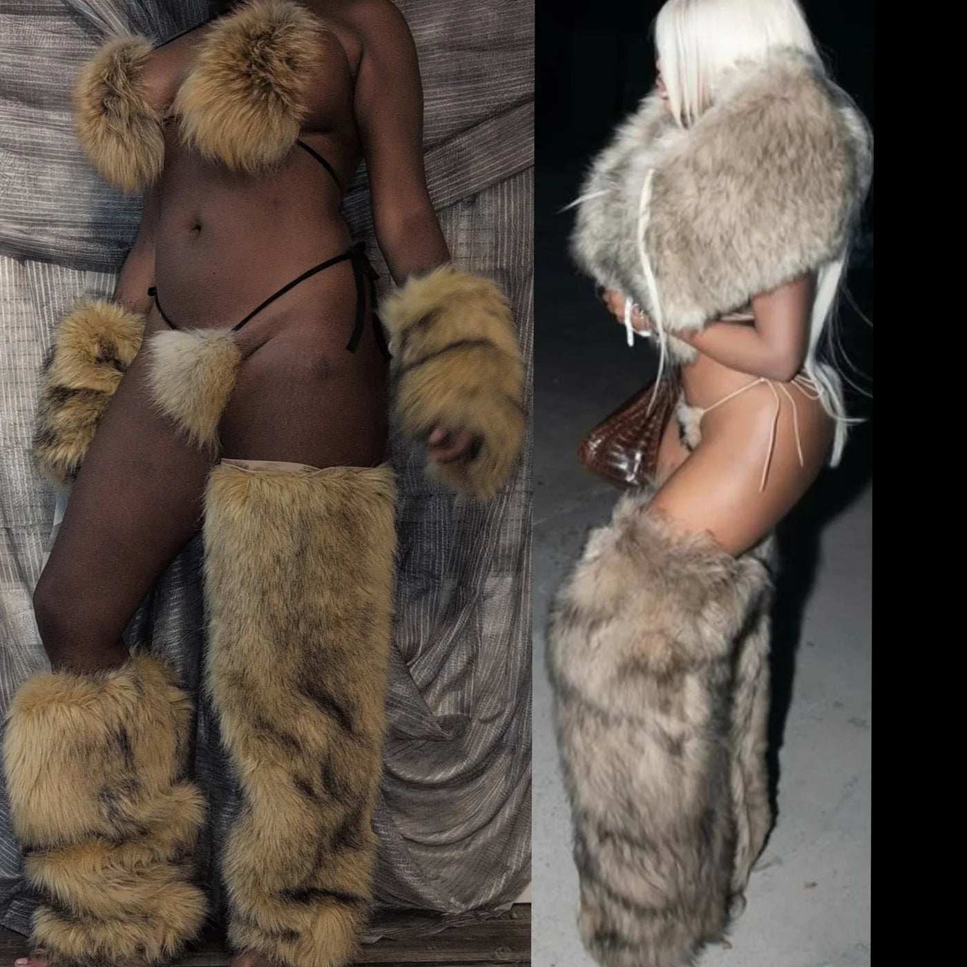 Lil Kim Costume - Hip Hop Chinchilla Fur Coat Outfit | JT Inspired Bikini & Leg Warmers Set-(Ready to Ship)