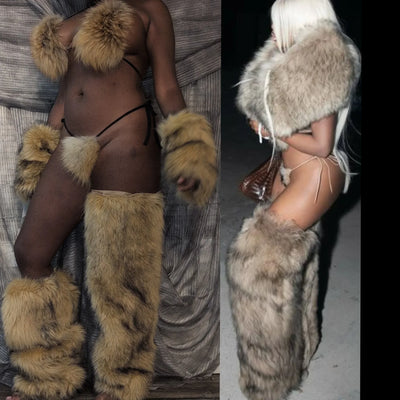 Lil Kim Costume - Hip Hop Chinchilla Fur Coat Outfit | JT Inspired Bikini & Leg Warmers Set-(Ready to Ship)