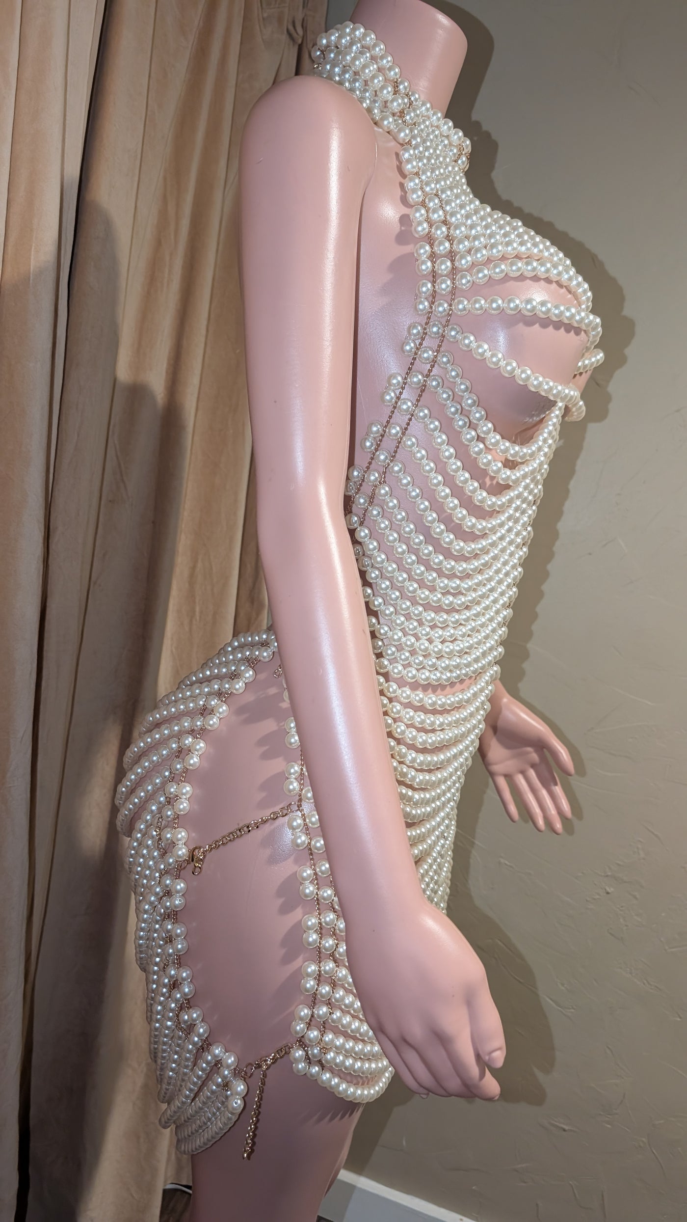 Pearl Chain Dress – Gold Plated Drape Body Chain for Glamorous Party Wear