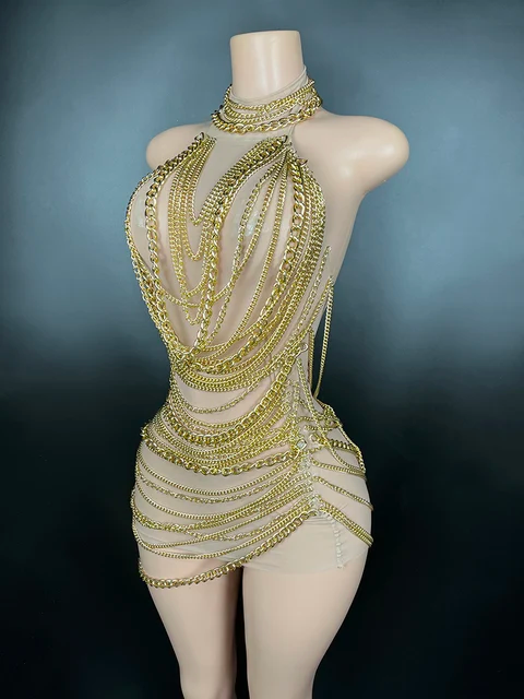 Luxury Girl Chain Dress W/Mesh