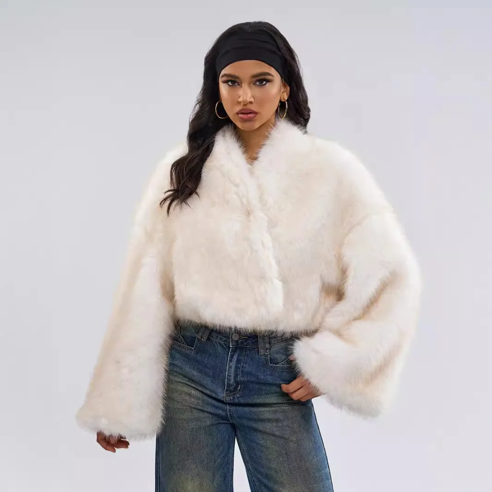 Cropped Faux Big Sleeve Fur Jacket- Prima Dons and Donnas