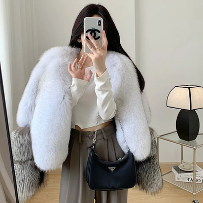 Luxury Cropped Faux Big Cuf Fur Jacket
