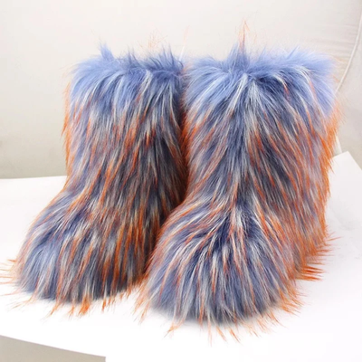 Faux Fur Winter Boots - Custom Sized Two Tone Flat Calf Fur Boots