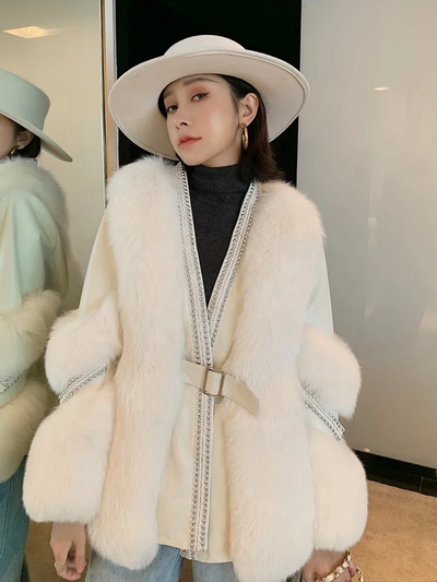 Detailed Faux Fluffy Fur Hip Jacket.