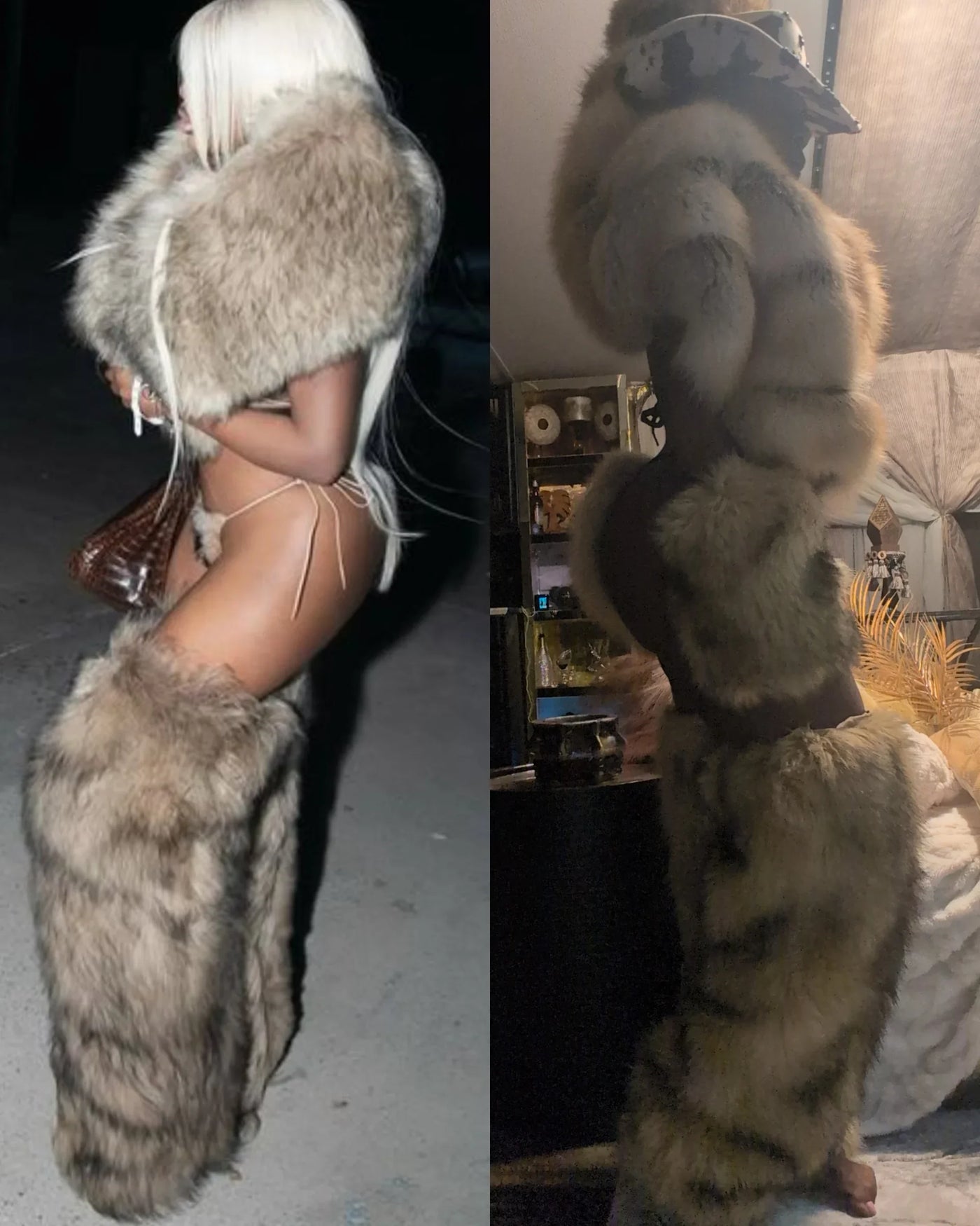 Lil Kim Costume - Hip Hop Chinchilla Fur Coat Outfit | JT Inspired Bikini & Leg Warmers Set-(Ready to Ship)