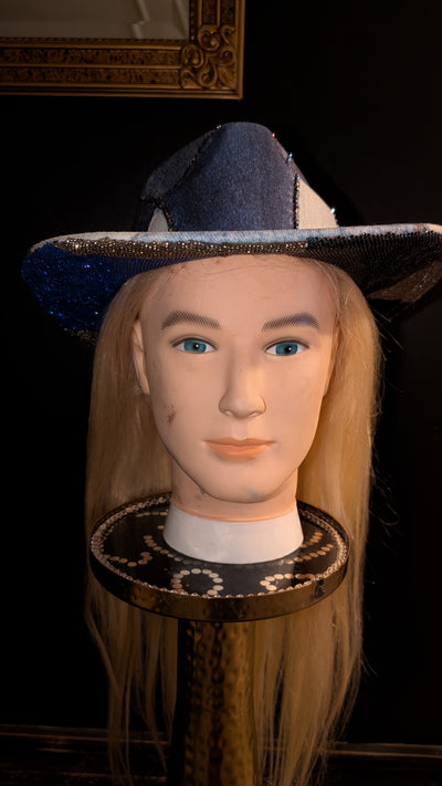 Custom Denim Print Rhinestone Western Cowboy Hat 3(Ready to Ship)