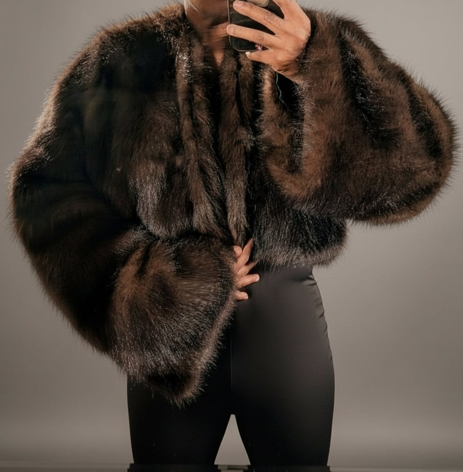 Cropped Faux Big Sleeve Fur Mink Coat Jacket- By Prima DND