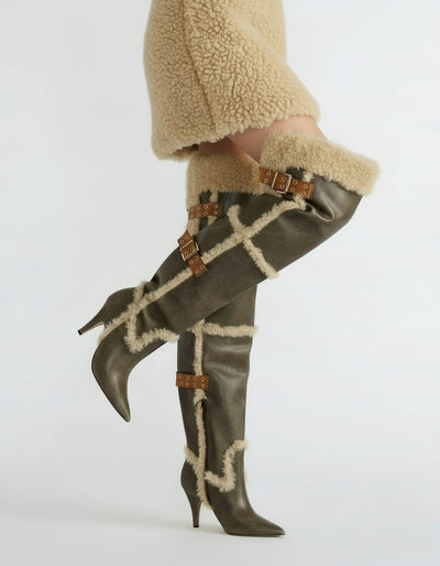 Faux or Natural Shearling Thigh High Boots - Cozy Winter Footwear With Custom Fit & Plush Lining