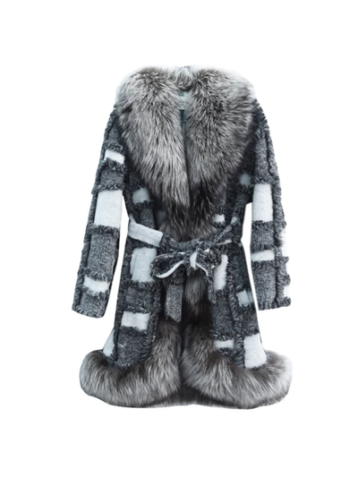 Patchwork Knee Length Faux Fur Jacket