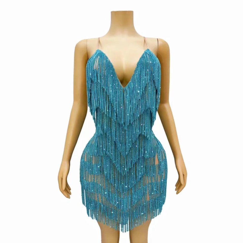 Rhinestone Fringes Chains Dress (Ready to Ship)
