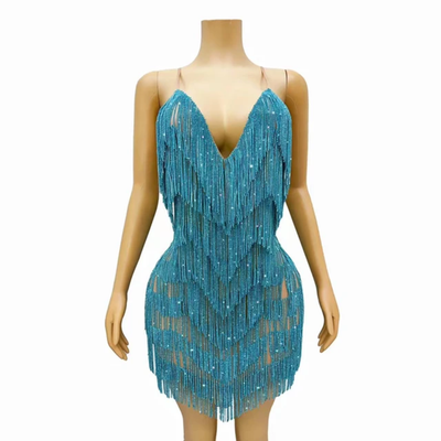 Rhinestone Fringes Chains Dress (Ready to Ship)
