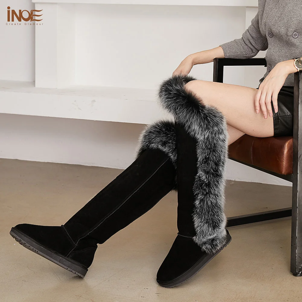 Fur Winter Boots –  knee High Boots W/Shearling Lining Boots Fur  Detail