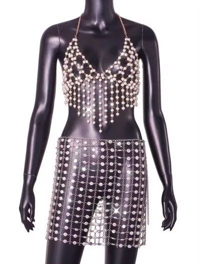 Beaded Swim Cover Up Skirt Set (Ready to Ship)