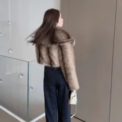 Cropped Faux Big Collar Fur Jacket- Prima Dons and Donnas