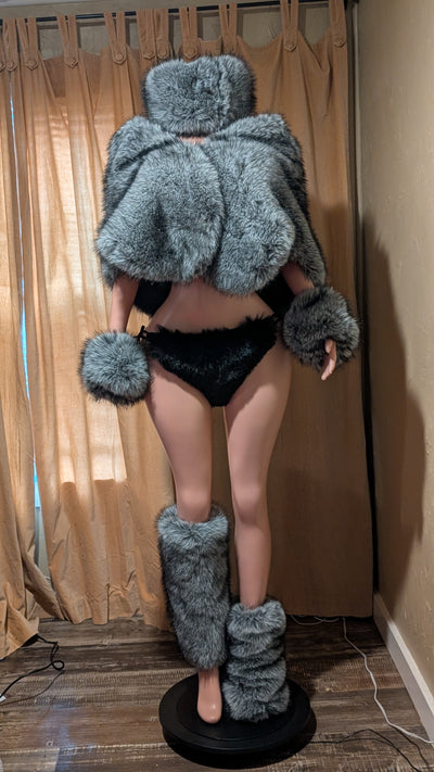 Grey Faux Fur Accessories Set