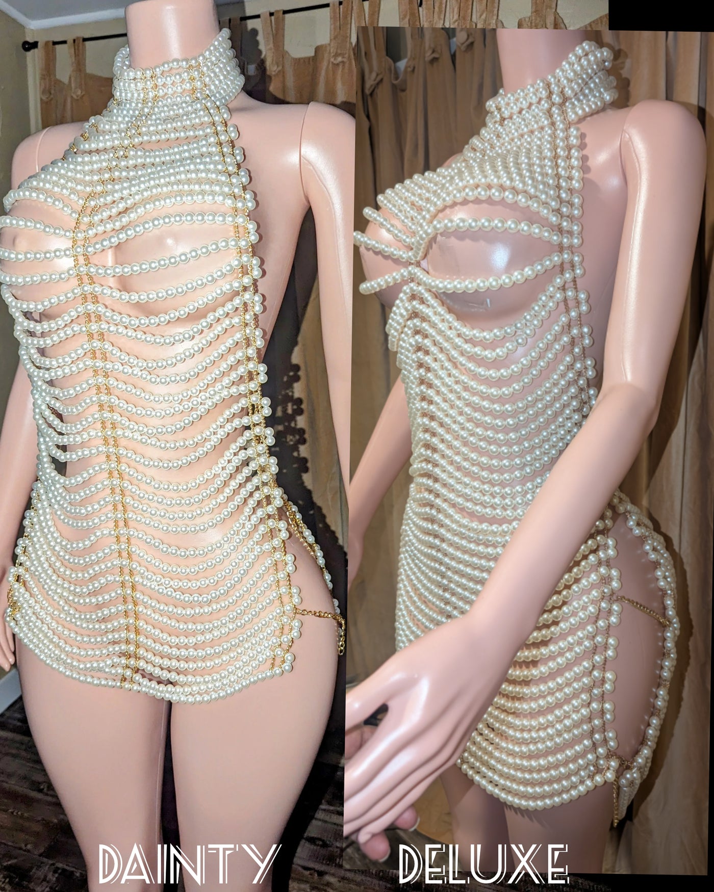 Pearl Chain Dress – Gold Plated Drape Body Chain for Glamorous Party Wear