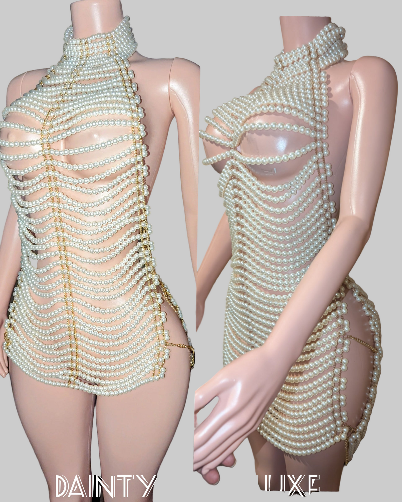 Pearl Chain Dress – Gold Plated Drape Body Chain for Glamorous Party Wear