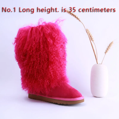 Suede Mongolian Fur Winter Boots – Custom Sized Calf High Boots With Shearling Lining