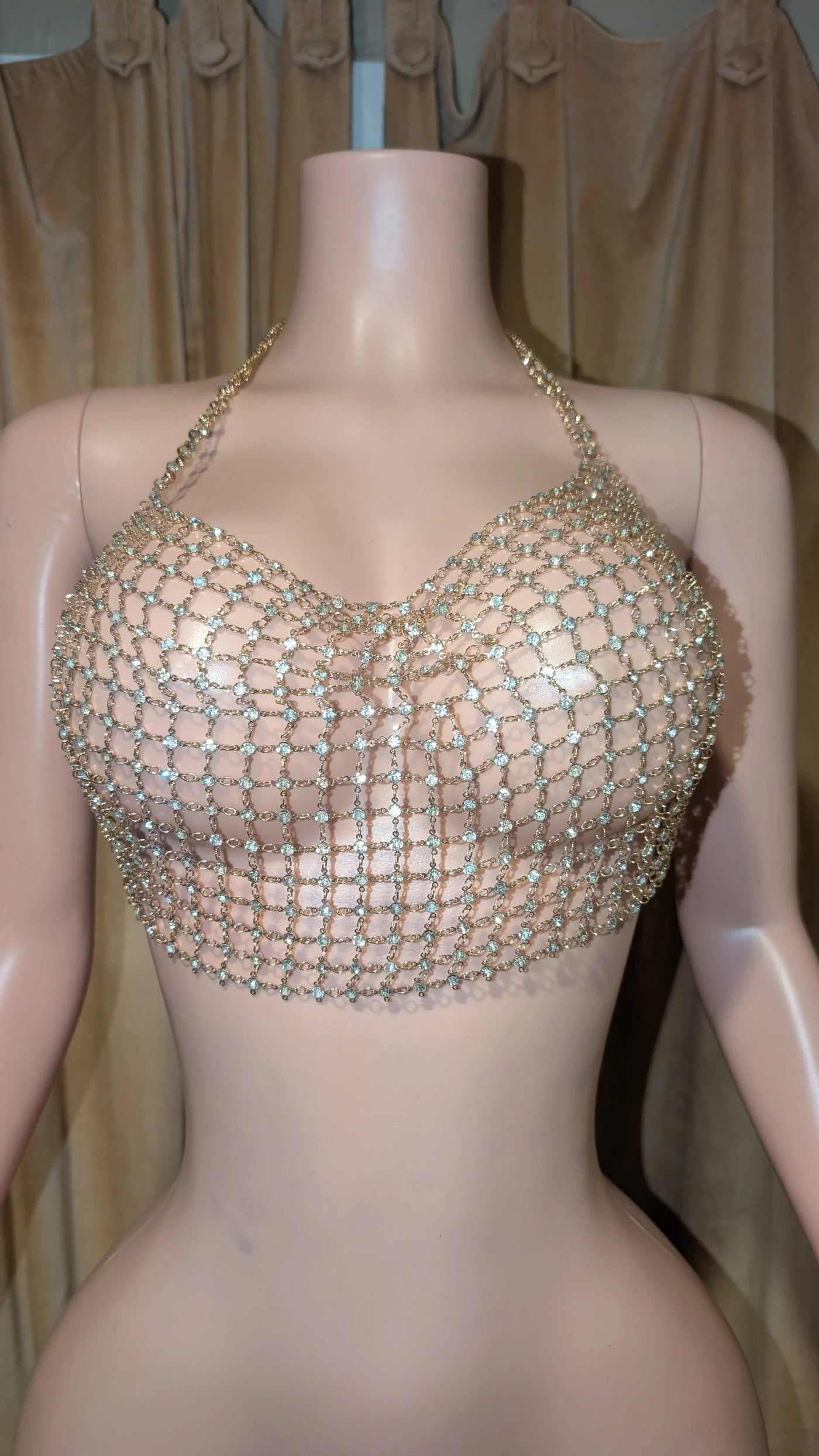 Rhinestone Chain Drape Halter Top (Ready to Ship)- Prima Dons and Donnas