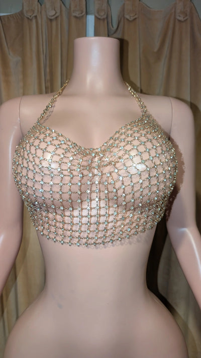 Rhinestone Chain Drape Halter Top (Ready to Ship)- Prima Dons and Donnas