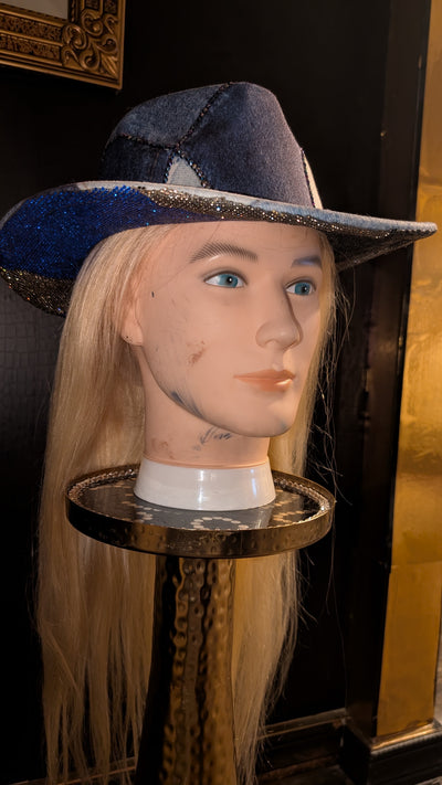 Custom Denim Print Rhinestone Western Cowboy Hat 3(Ready to Ship)