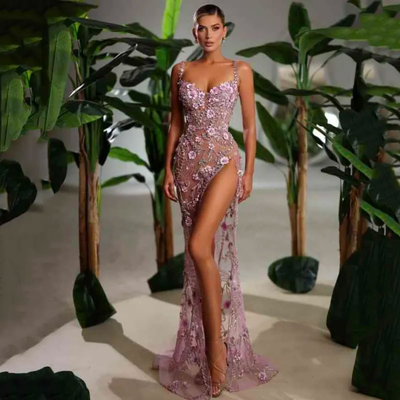 Beaded Floral Gown Maxi Dress