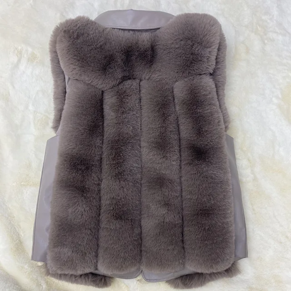 Faux Fur Vest w/Faux Leather Detail- By Prima DND